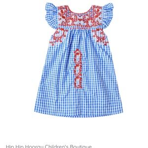 Blue Gingham Dress with Red Embroidery
